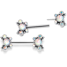 Load image into Gallery viewer, 14G 9/16 Aurora CZ Gem Circles Threadless Barbell Nipple Ring Set
