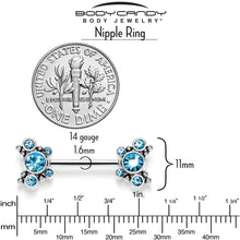 Load image into Gallery viewer, 14G 9/16 Blue CZ Gem Circles Threadless Barbell Nipple Ring Set
