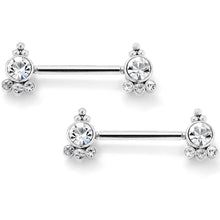 Load image into Gallery viewer, 14G 9/16 Clear CZ Gem Style Threadless Barbell Nipple Ring Set
