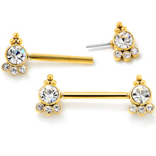 Load image into Gallery viewer, 14G 9/16 Clear CZ Gem Gold Tone Style Threadless Nipple Ring Set

