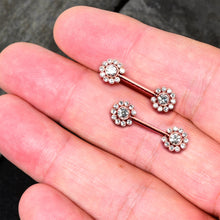 Load image into Gallery viewer, 14G 9/16 Clear CZ Gem Rosy Tone Flower Threadless Nipple Ring Set
