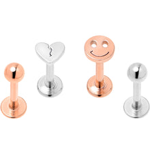 Load image into Gallery viewer, 16G 5/16 Rose Gold Tone Smiling Face Broken Heart Labret Set of 4
