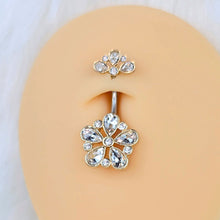 Load image into Gallery viewer, Clear Gem Filigree Flower Fantasy Double Mount Belly Ring
