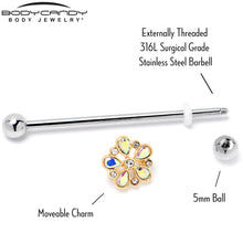 Load image into Gallery viewer, 14G Aurora Gem Filigree Flower Fantasy Industrial Barbell 38mm

