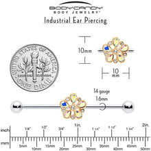 Load image into Gallery viewer, 14G Aurora Gem Filigree Flower Fantasy Industrial Barbell 38mm
