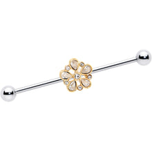 Load image into Gallery viewer, 14G Clear Gem Filigree Flower Fantasy Industrial Barbell 38mm

