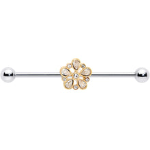 Load image into Gallery viewer, 14G Clear Gem Filigree Flower Fantasy Industrial Barbell 38mm
