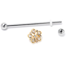 Load image into Gallery viewer, 14G Clear Gem Filigree Flower Fantasy Industrial Barbell 38mm

