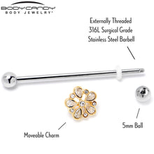 Load image into Gallery viewer, 14G Clear Gem Filigree Flower Fantasy Industrial Barbell 38mm

