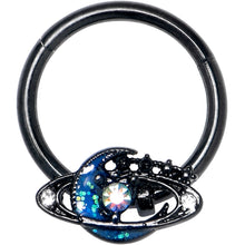 Load image into Gallery viewer, 16G 3/8 Aurora Gem Black Saturn Space Moon Hinged Segment Ring
