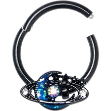 Load image into Gallery viewer, 16G 3/8 Aurora Gem Black Saturn Space Moon Hinged Segment Ring
