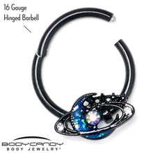 Load image into Gallery viewer, 16G 3/8 Aurora Gem Black Saturn Space Moon Hinged Segment Ring
