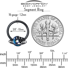 Load image into Gallery viewer, 16G 3/8 Aurora Gem Black Saturn Space Moon Hinged Segment Ring
