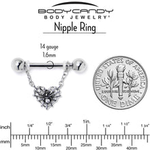 Load image into Gallery viewer, 14G 9/16 Clear CZ Gem Heart of Spider Chain Dangle Nipple Ring Set
