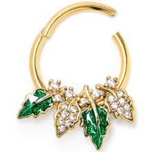 Load image into Gallery viewer, 16G 3/8 Clear CZ Gem Gold Tone Leafy Beauty Hinged Segment Ring
