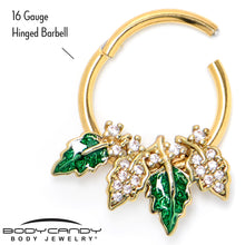 Load image into Gallery viewer, 16G 3/8 Clear CZ Gem Gold Tone Leafy Beauty Hinged Segment Ring
