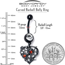 Load image into Gallery viewer, Clear Red CZ Gem Black Heart Floral Dangle Belly Ring
