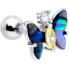 Load image into Gallery viewer, 16G 1/4 Clear Yellow Gem Dark Butterfly Cartilage Tragus Earring
