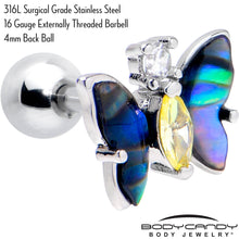 Load image into Gallery viewer, 16G 1/4 Clear Yellow Gem Dark Butterfly Cartilage Tragus Earring
