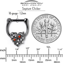 Load image into Gallery viewer, 16G 5/16 Red Clear CZ Black Floral Heart Cartilage Clicker
