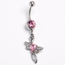 Load image into Gallery viewer, Pink Gem Bold Dragonfly Dangle Belly Ring

