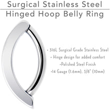 Load image into Gallery viewer, 14G 3/8 316L Surgical Steel Smooth Style Hinged Hoop Belly Ring

