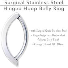 Load image into Gallery viewer, 14G 1/2 316L Surgical Steel Smooth Style Hinged Hoop Belly Ring
