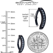 Load image into Gallery viewer, 14G 3/8  Black Implant Grade Titanium CZ Paved Hinged Hoop Belly Ring
