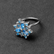 Load image into Gallery viewer, 20G 5/16 Blue CZ Gem Snowflake Style Nose Hoop
