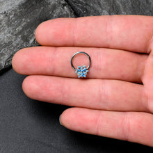 Load image into Gallery viewer, 16G 3/8 Blue CZ Gem Snowflake Style Hinged Segment Ring
