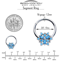 Load image into Gallery viewer, 16G 3/8 Blue CZ Gem Snowflake Style Hinged Segment Ring
