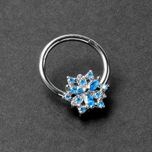Load image into Gallery viewer, 16G 3/8 Blue CZ Gem Snowflake Style Hinged Segment Ring
