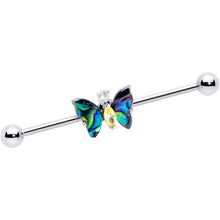 Load image into Gallery viewer, 14G Yellow Clear Gem Dark Butterfly Industrial Barbell 38mm
