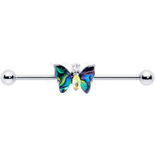 Load image into Gallery viewer, 14G Yellow Clear Gem Dark Butterfly Industrial Barbell 38mm
