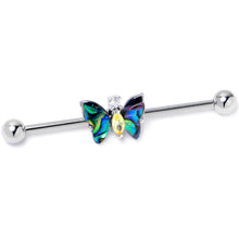 Load image into Gallery viewer, 14G Yellow Clear Gem Dark Butterfly Industrial Barbell 38mm
