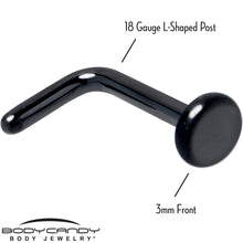 Load image into Gallery viewer, 18G 1/4 Black ASTM F-136 Implant Grade Titanium 3mm Disc End L Shape Nose Ring
