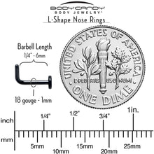 Load image into Gallery viewer, 18G 1/4 Black ASTM F-136 Implant Grade Titanium 3mm Disc End L Shape Nose Ring
