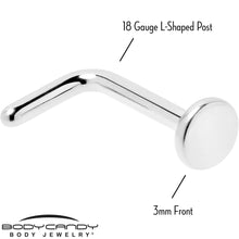 Load image into Gallery viewer, 18G 1/4 ASTM F-136 Implant Grade Titanium 3mm Disc End L Shape Nose Ring
