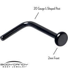 Load image into Gallery viewer, 20G 1/4 Black ASTM F-136 Implant Grade Titanium 2mm Disc End L Shape Nose Ring
