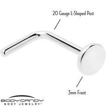 Load image into Gallery viewer, 20G 1/4 ASTM F-136 Implant Grade Titanium 3mm Disc End L Shape Nose Ring
