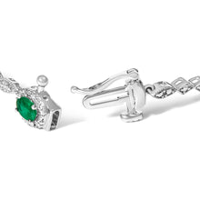 Load image into Gallery viewer, 10K White Gold Oval Green Emerald &amp; Diamond Alternating Link Bracelet
