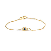 Load image into Gallery viewer, 10K Yellow Gold Blue Sapphire and Diamond Accent Evil Eye Station Link Bracelet  (H-I Color, I1-I2 Clarity) - Size 7"
