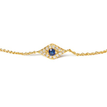 Load image into Gallery viewer, 10K Yellow Gold Blue Sapphire and Diamond Accent Evil Eye Station Link Bracelet  (H-I Color, I1-I2 Clarity) - Size 7"
