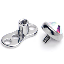 Load image into Gallery viewer, 16G 4mm Aurora Gem Bezel Top 3 Hole Dermal Implant Grade Titanium Anchor Base
