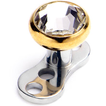 Load image into Gallery viewer, 16G 4mm Gem Bezel Gold Top 3 Hole Dermal Implant Grade Titanium Anchor Base
