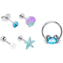 Load image into Gallery viewer, 16G Blue Gem Nautical Labret Segment Ring Ear Curation Set of 5
