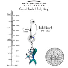 Load image into Gallery viewer, Blue Clear Gem Green Mermaid Tail Stars Dangle Belly Ring

