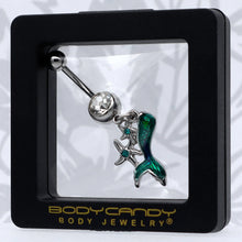 Load image into Gallery viewer, Blue Clear Gem Green Mermaid Tail Stars Dangle Belly Ring
