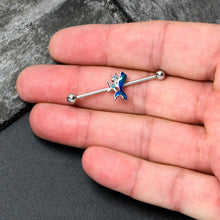 Load image into Gallery viewer, 14G Blue Gem Blue Mermaid Tail Star Industrial Barbell 38mm
