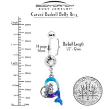 Load image into Gallery viewer, Clear Gem Mermaid Love Blue Dangle Belly Ring
